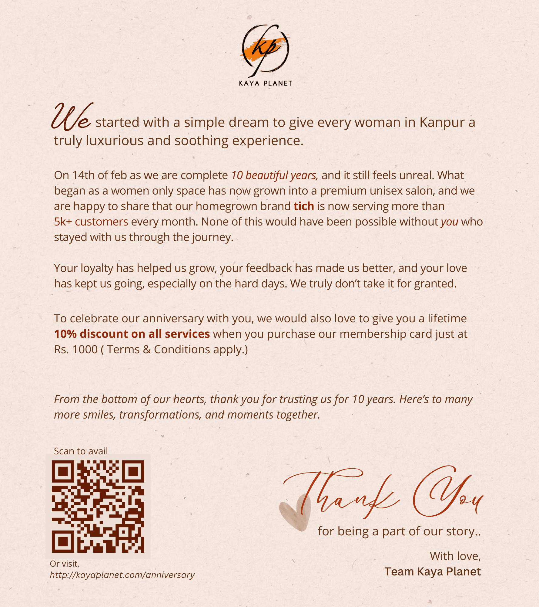 A letter from Team Kaya Planet celebrating 10 years