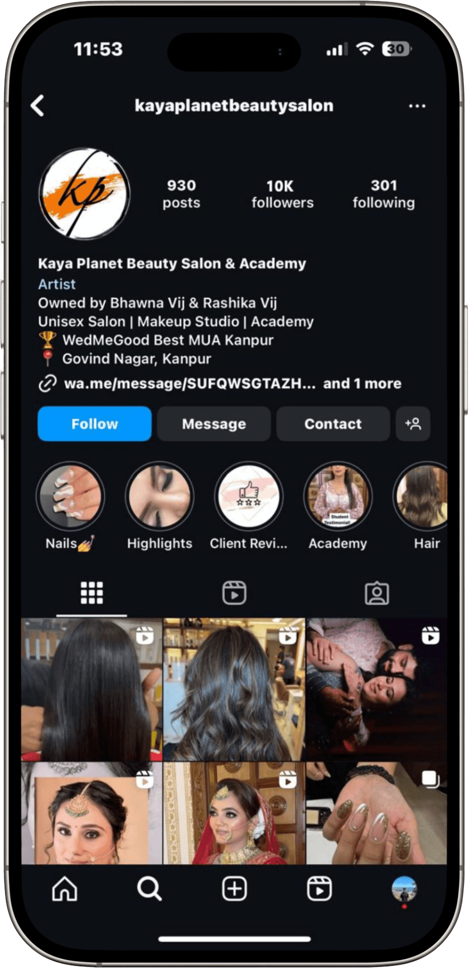 Instagram profile preview